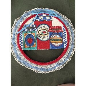 Vintage Fabric Embroidery Hoop Handmade Wall Decor Lace Cottagecore Country Farm